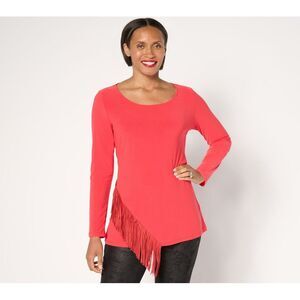 Liberare Women's Top Plus Sz 2X Moss Crepe Fringe Red A667190